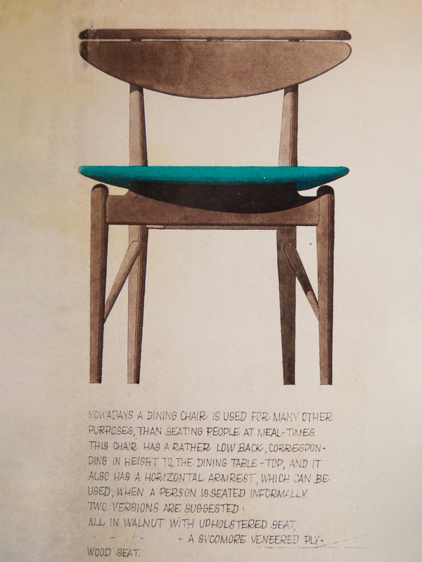 Finn Juhl's original watercolor drawing of the Reading Chair, as it was intended for the furniture company Baker Furniture.