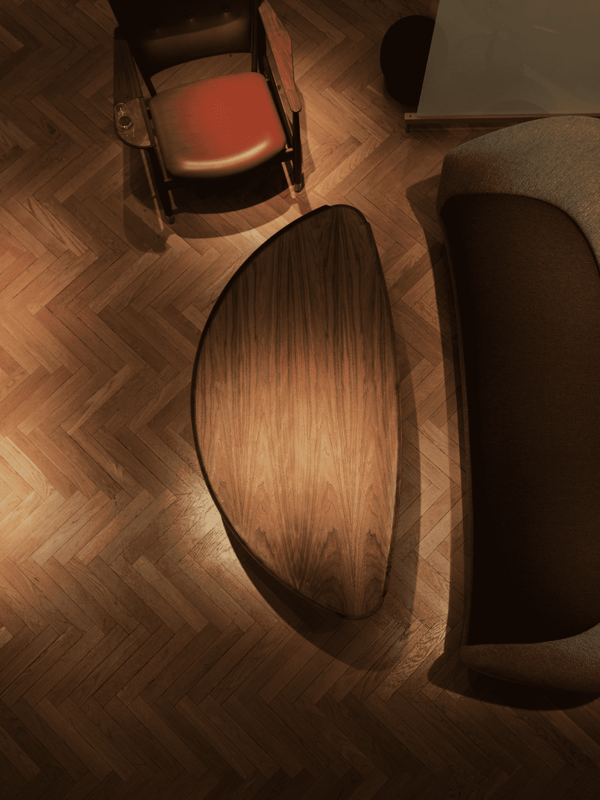 The Cocktail Table in walnut.