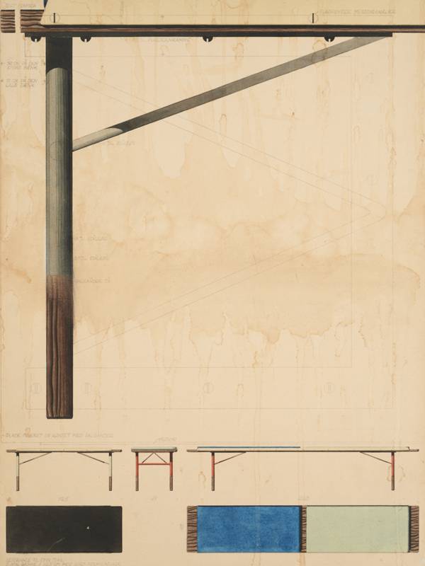 Finn Juhl's original watercolour drawing of the Table Bench. Photo credit: Pernille Klemp, Designmuseum Danmark