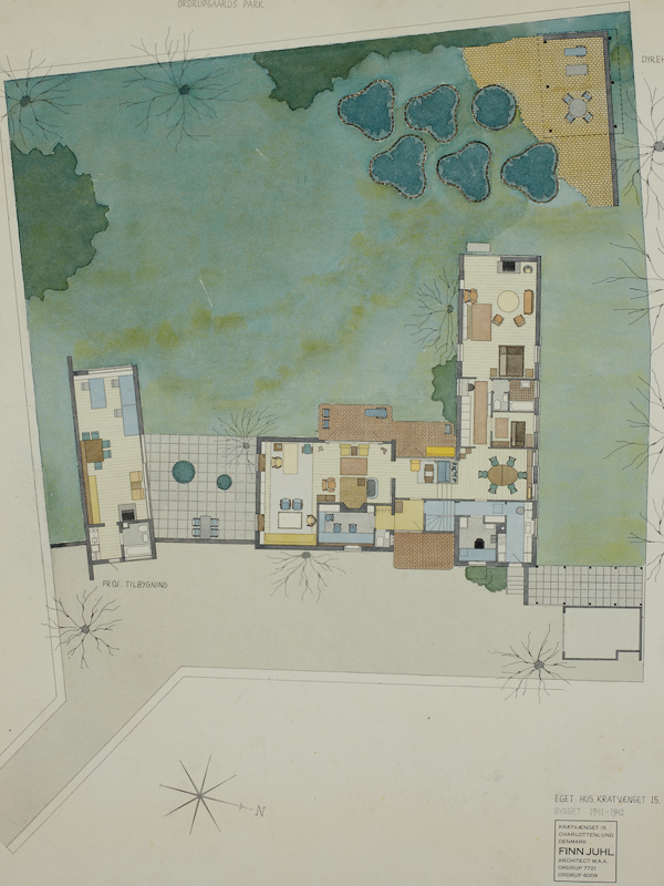 One of Finn Juhl's watercolour drawings depicting his own house in Ordrup, north of Copenhagen.