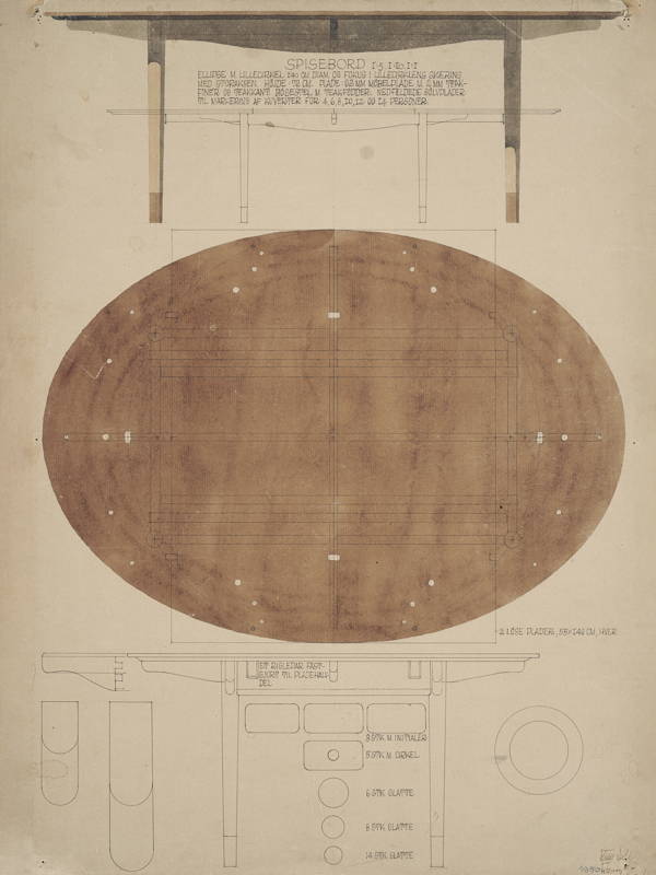 Finn Juhl's original watercolor drawing of the Silver Table. Photo credit: Pernille Klemp, Designmuseum Danmark