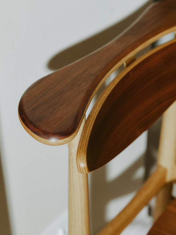 The Reading Chair in oak (dark oil) and walnut.